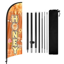 QSUM Honey Themed Swooper Flag, 8.2FT Honey Banner Feather Flag with Carbon Fiber Pole Kit Ground Stake, Honey Signs for Business Advertising