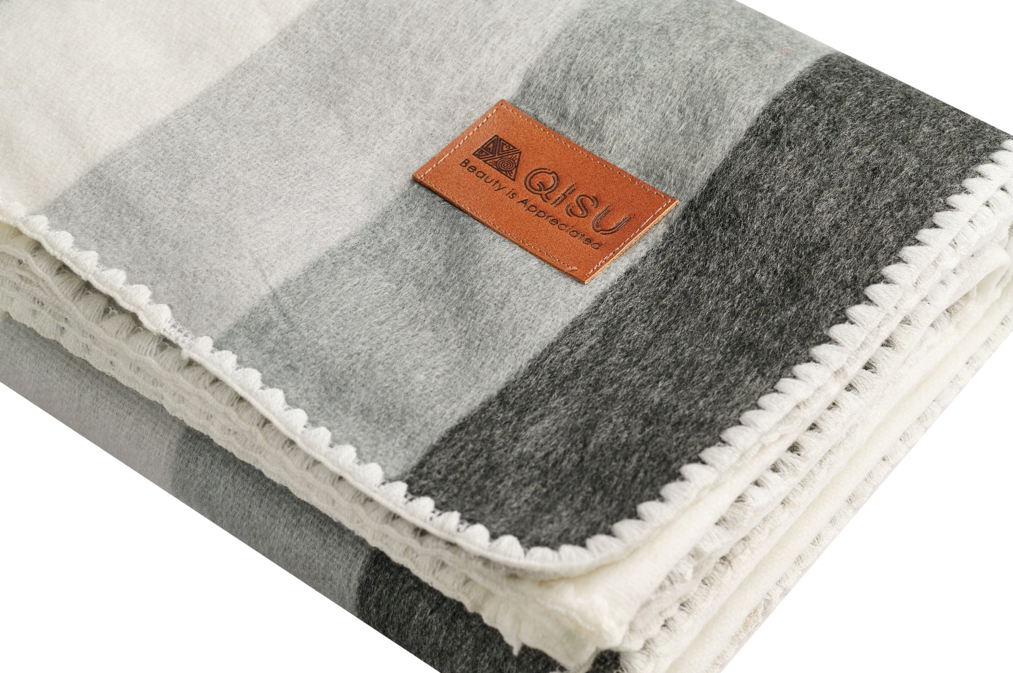 Qisu Alpaca Wool Blanket Throw Large, Beautiful, Warm, Striped 85 x 65 inches UltraSoft