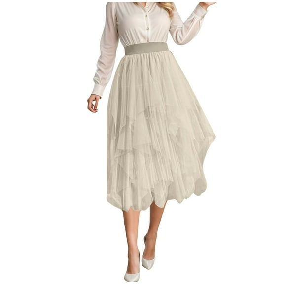 Women Medium Length Skirt High Waisted Skirt Polyester Summer Spring Wear