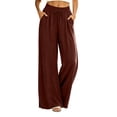 thumbnail image 2 of BRELIL Women's Wide Leg Elastic Waist Pants with Pockets Casual Loose Lounge Pants Solid Long Trousers Vacation Travel Outfits, Wine S, 2 of 6