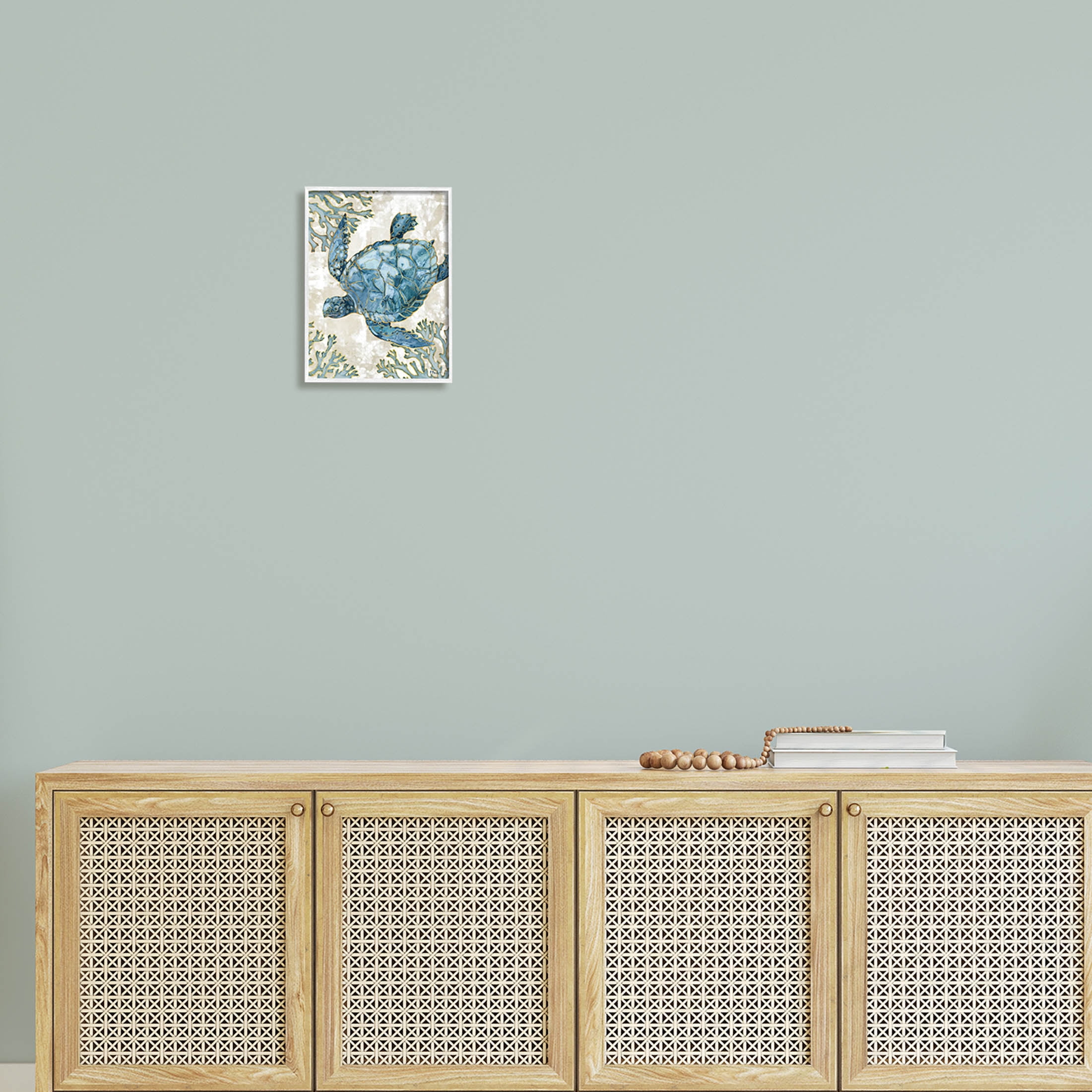Stupell Industries Sea Turtle Swimming Playa Sealife Graphic Art White Framed Art Print Wall Art, Design by Paul Brent