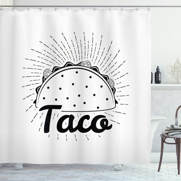 Ambesonne Food Shower Curtain, Mexican Taco Typography Art, 69"Wx84"L, Black and White