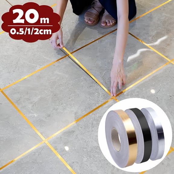 LAMIRO Floor Tiles Gold Foil Lines Metalized Mirror Tape,Self-Adhesive Tile Seam Sticker,Waterproof Sealing Foil Decor Tape for Wall,Cabinet,Kitchen