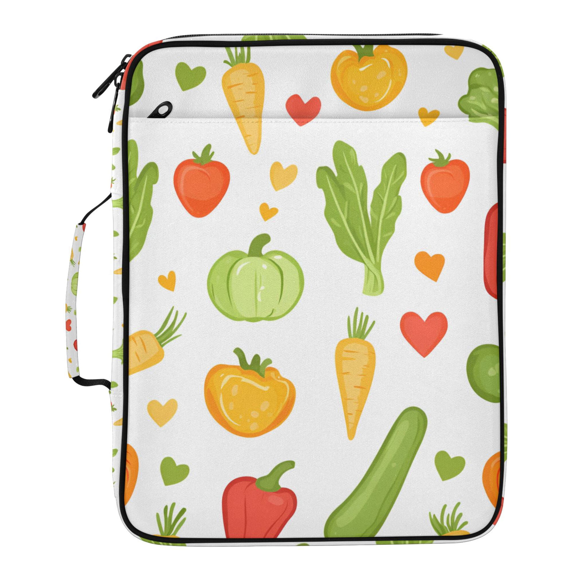 FORMRS Accordion File Folder A4 Size 7-Pocket Expanding Document Organizer Bag with 3 Ring Binder, White Vegetables Pattern