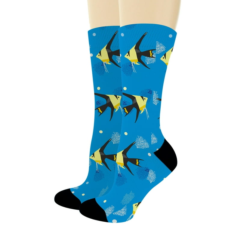 ThisWear Fish Gift Ideas Fish Socks Nautical Novelty Gifts Ocean Socks  Fishing Gift 1-Pair Novelty Crew Socks 