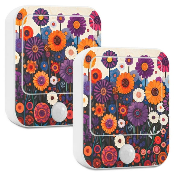 Yayeee 2-Pack Plug in LED Night Lights with Light Sensors Motion Detectors, Purple Flowers