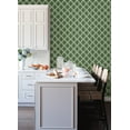 thumbnail image 2 of 3122-11004 Quelala Green Ring Ogee Wallpaper with Interlocking Circle Chain in Green White Colors Modern Style Prepasted Acrylic Coated Paper, 2 of 3
