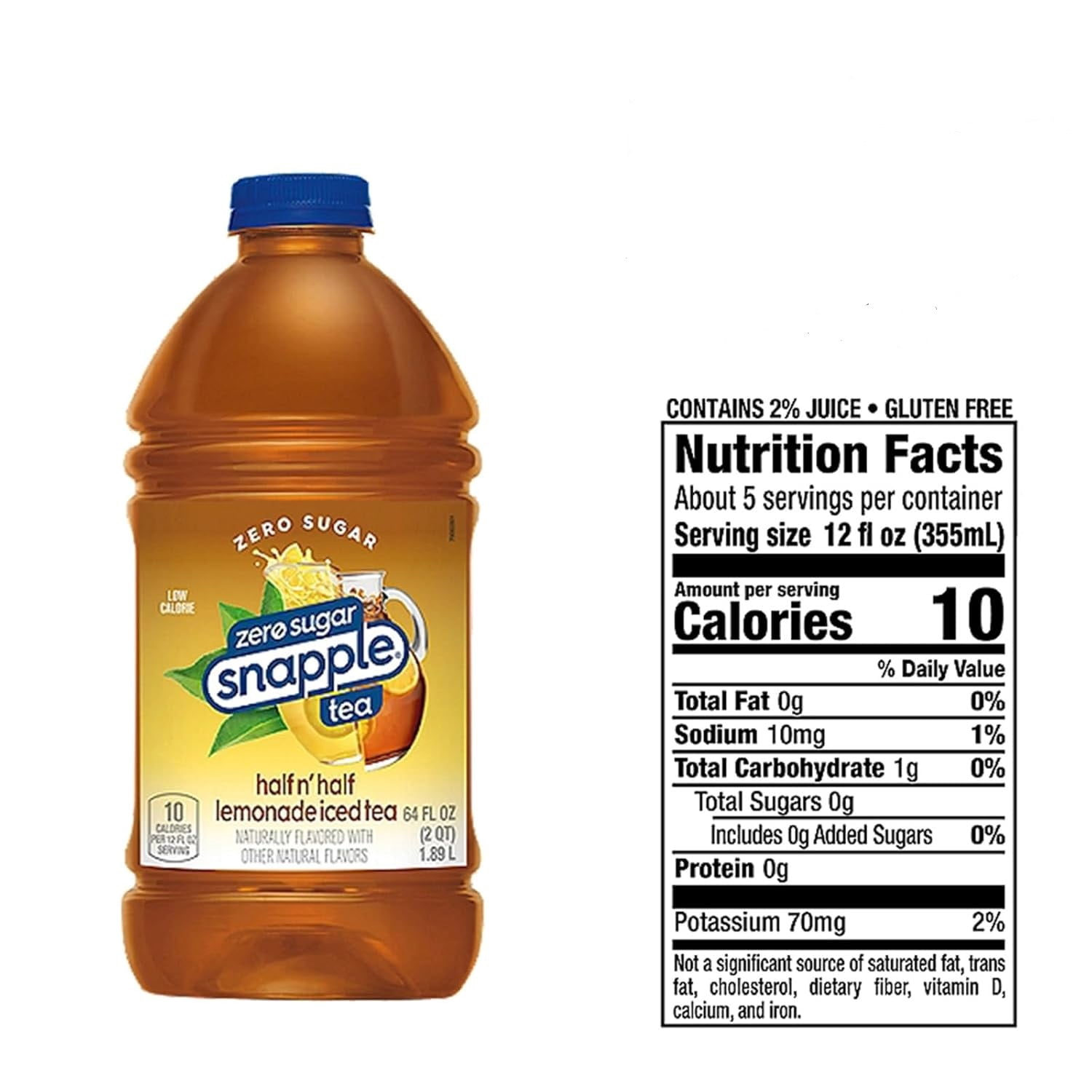 Snapple Zero Half n' Half All Natural Juice Drink, Gluten-Free, 4-Pack, 64 fl oz Plastic Bottles