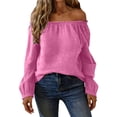 thumbnail image 6 of Danhjin Linen Shirts for Women Long Sleeve Off Shoulder Square Neck Solid Color Fashion Pullover Tops Fall Summer Spring Vacation Going out Blouses Casual T Shirts, 6 of 7