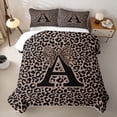 thumbnail image 2 of meiyoeat Leopard Print Bow Letter A Twin Quilt Set, Women Teens, Brown Animal Print Twin Coverlet Set, 2 Pieces 1 Bedspread and 1 Pillowcase, 2 of 7