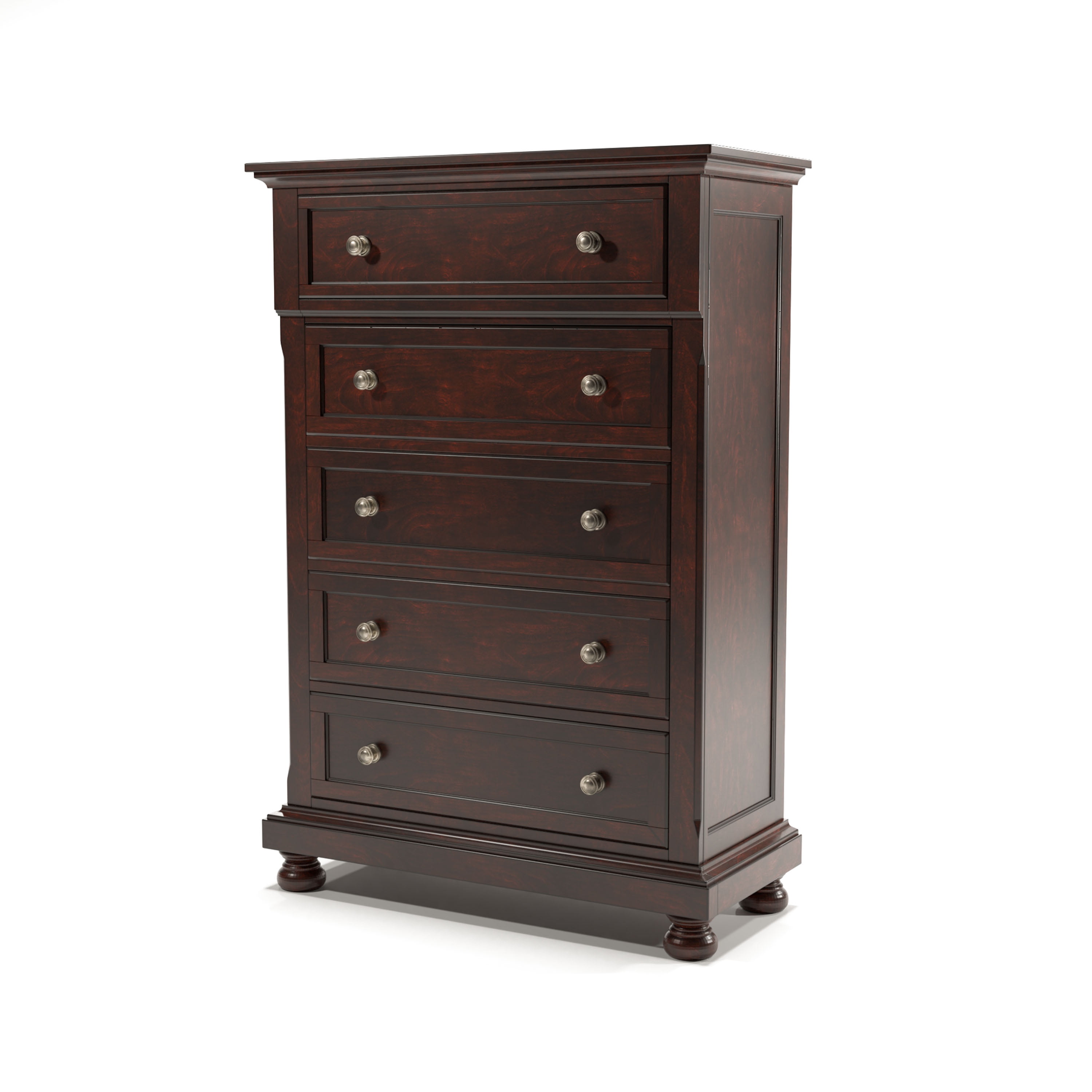 Violeta Transitional Wooden 5-Drawer Chest, Dark Cherry