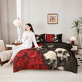 thumbnail image 5 of Homewish Hipple Sugar Skull 7-Piece King Bedding,Halloween Romantic Rose King Bed in a Bag,Red Black,Black Reversible, 5 of 8