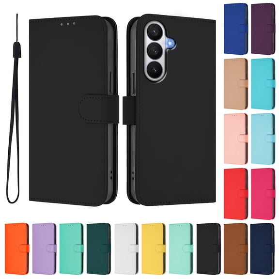 Decase Flip Case for Samsung Galaxy S26 Wallet Case,Luxury PU Leather Wallet Phone Case,Folio Shockproof Solid Color Protective Cover with Card Holder Lanyard,Black