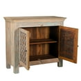 thumbnail image 3 of Distressed White Credenza With Metal Accent | 36 Inch Tall Storage Cabinet With 2 Doors | Solid Wood Storage Cabinet | Hand Carved Sideboard, 3 of 7