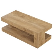 Fnova 47 Farmhouse Coffee Tabl, 2-Tier Rectangular Accent Center Tea Cocktail Table with Storage for Living Room