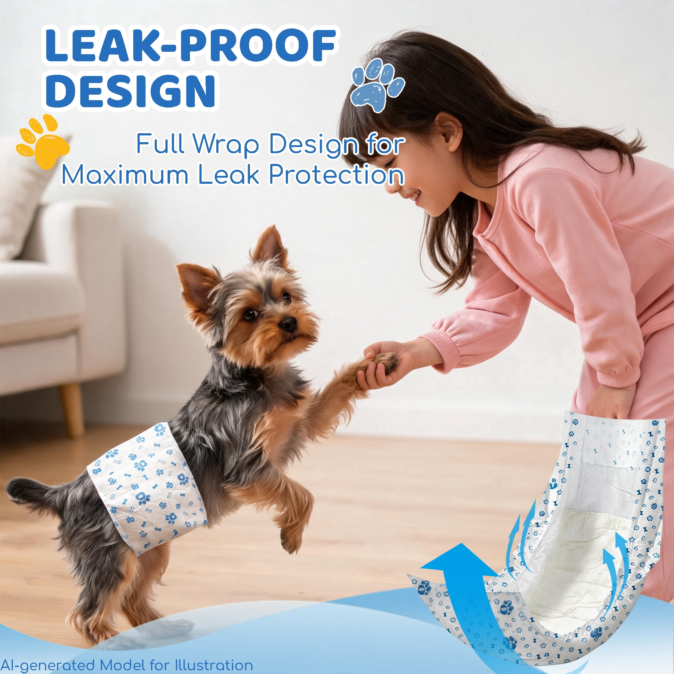 GARITIN 50 Pack Male Dog Wraps S Size, Disposable Belly Bands for Small Puppies 3‑8 lbs, Dog Diapers with Wetness Indicator for Marking & Incontinence