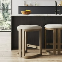 Nathan James Veya Modern Backless Bar Stool, Barrel Bar Stool with Boucle Upholstery and Solid Wood Legs, Light Brown