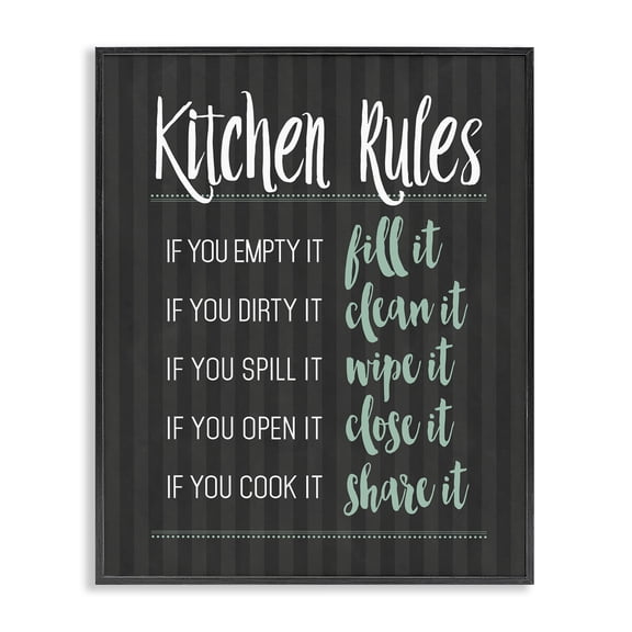 Kitchen Rules Black & Green Black Framed Giclee Art, design by Lettered and Lined