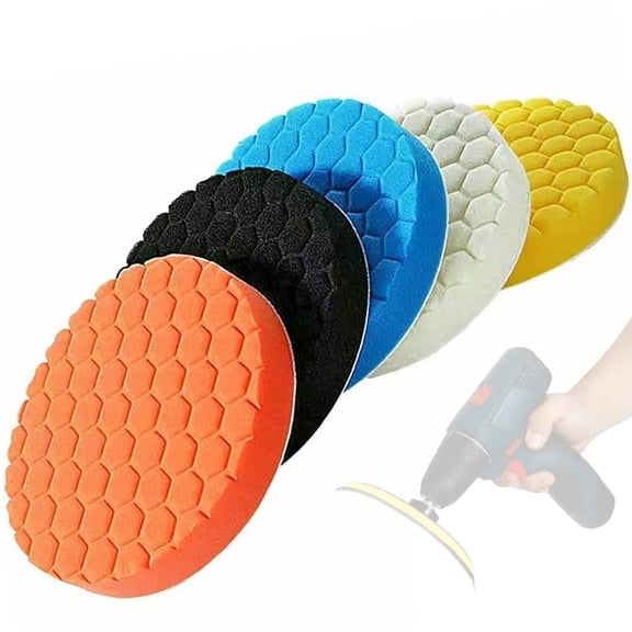 eQualle 6-Inch Foam Polishing Pads, 5-Pack, Hook and Loop, Fits Drill and DA