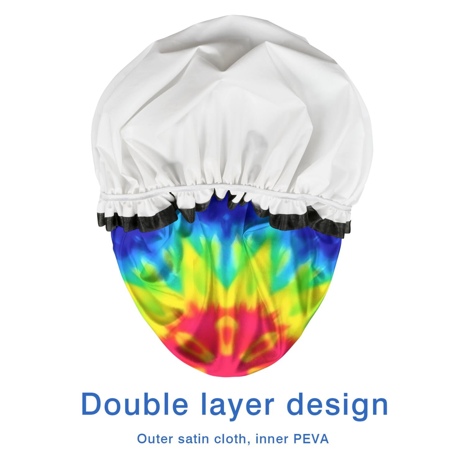 Shower Caps,Rainbow Tie Dye Mandala Pattern Waterproof Shower Cap for Women 4 Pieces,Double Reusable Hair Cover for Shower PEVA Elastic Stretch Hem