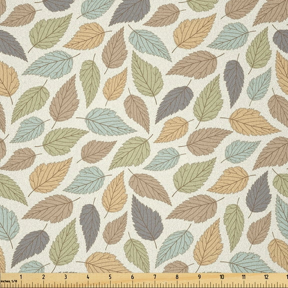 Ambesonne Leaves Fabric by the Yard Microfiber, Autumn Pastel Colors Leaf, 5 Yards, Ivory Multicolor