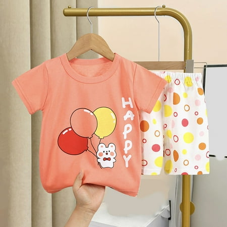 

ZVAVZ Lightning Deals Of Today Fashion Girls Casual Short Sleeve Tops Round Neck Collar Botton Printed Short Pants Sets Toddler Baby Girls Outfits