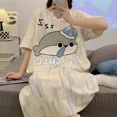 thumbnail image 2 of Vestido de dormir de algodón de verano para mujer, vestido de manga corta de largo medio, ropa de dormir de estilo veraniego, ropa para el hogar, nueva llegada 2024, 2 of 4