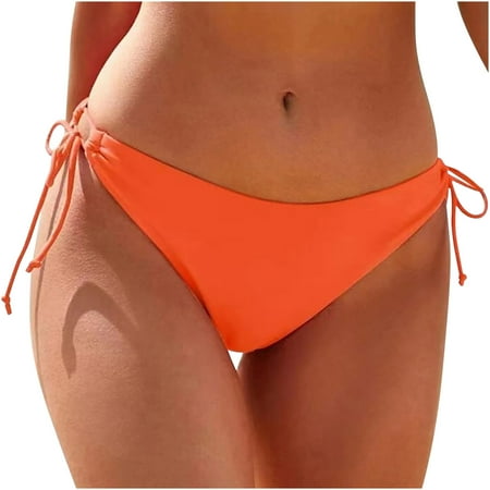Arnsht Bikini Bottoms for Women Moderate Coverage String Bathing Suit Bottom Summer Fashion Solid Side Tie Low Rise Swim Bottom Orange XL