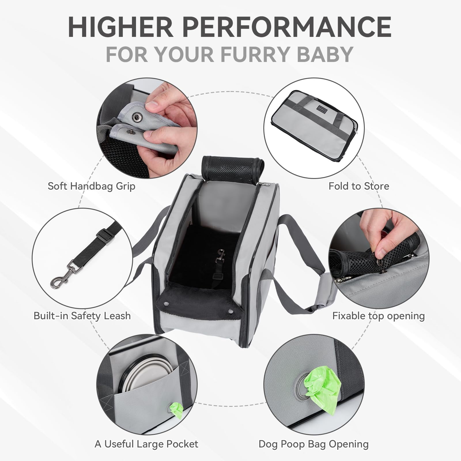 Multipurpose Console Dog Car Seat  Portable Small For Dogs Cat Carrier Pet Airline Approved With Safety Tether And Pockets (light Grey)