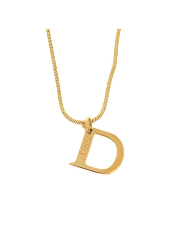 Pre-Owned Christian Dior D Logo Metal Gold Necklace 0833