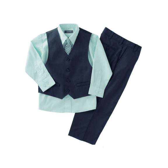 Kenneth Cole Reaction Boys' 4-piece Navy and Mint Pant Suit, Size 5