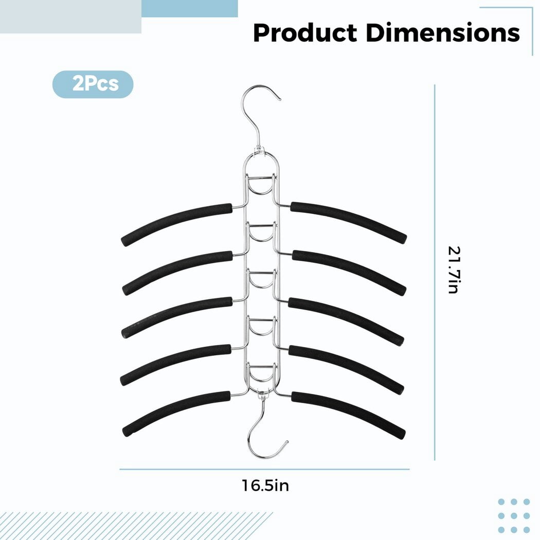 Space Saving Clothes Hangers, 2PCS 5 in 1 Multi-Layer Metal Clothes Hangers, Non-Slip Foam Padded Clothes Racks, Detachable Closet Organizers for Shirts, Sweaters, Suits, Coats, Pants