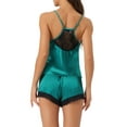 thumbnail image 3 of Conjunto de pijamas de satén para mujer INSPIRE CHIC, camisón sin mangas con tirantes tipo racerback y pantalones cortos con encaje, conjuntos de lounge de seda L verde, 3 of 6