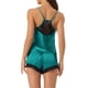 thumbnail image 3 of Conjunto de pijamas de satén para mujer INSPIRE CHIC, camisón sin mangas con tirantes tipo racerback y pantalones cortos con encaje, conjuntos de lounge de seda L verde, 3 of 6