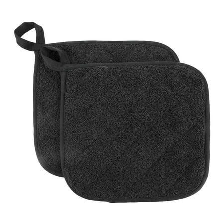 

100% Cotton Terry Pot Holder Pack of 2 for Kitchen Everyday Basic Heat Resistant Coaster Potholder for Cooking and Baking Premium - Black