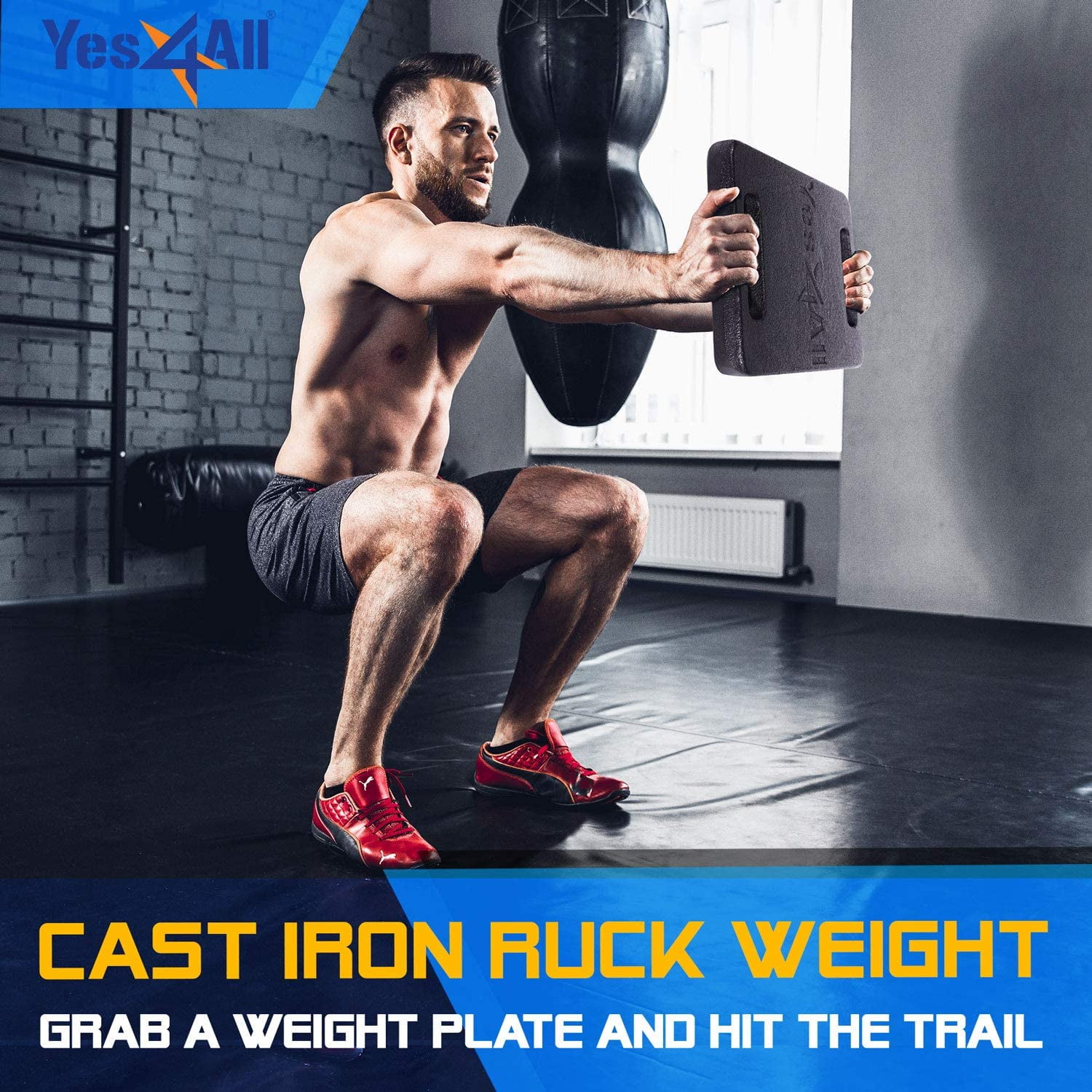Yes4All Cast Iron Ruck Weight, Weighted Plate for Rucking, Swings, Squat, Strength Training, Fitness Workout, and Home Exercises - 25LBS