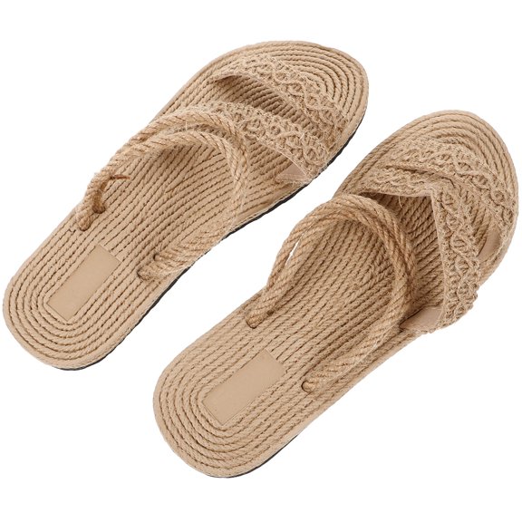 FUEENIRVA 1 Pair Comfy Sandals Women Woven Imitation Straw Stable Heel for Beach