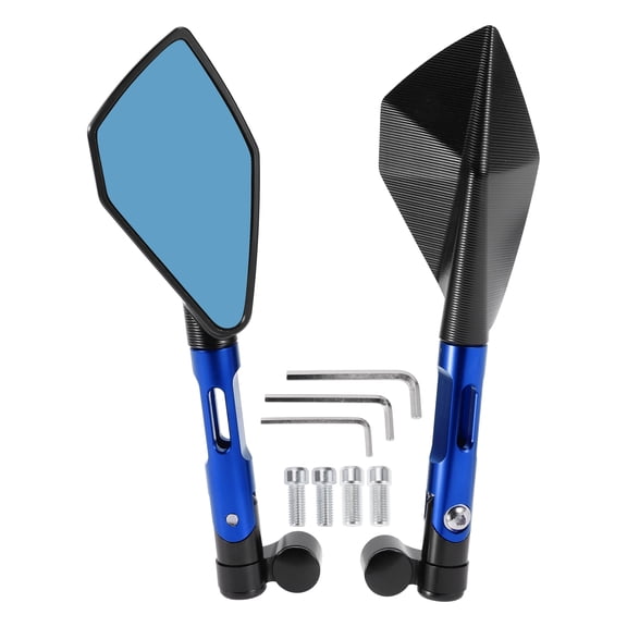 Unique Bargains Motorcycle Rear View Mirrors Bar End Side Mirrors Mount Adjustable Aluminum Alloy 1 Set Black Blue M8/M10 Prismatic Shape