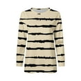 thumbnail image 5 of IROINNID Women Fashion Irregular Striped Printed Long Sleeve Round Neck Casual Tops Blouse Sweatshirt Loose Fit Comfortable Pullover Trendy Streetwear Stylish Basic Tee(Beige,2XL), 5 of 5