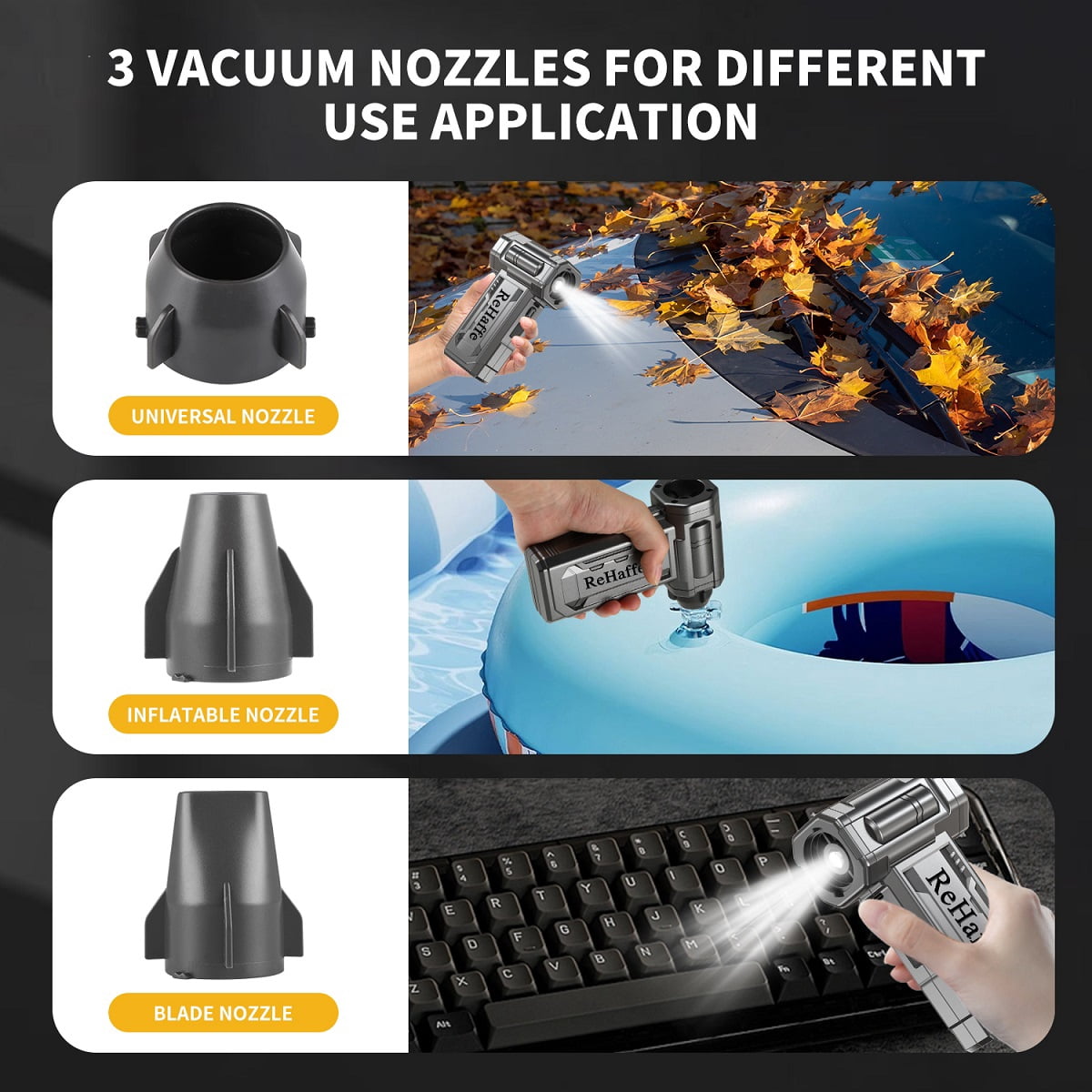 Compressed Air Duster - 130000RPM Mini Cordless Electric Duster with 2 Rechargeable Batteries, 4-Speed Adjustable with LED Light & 3 Nozzles Air Dust Blower for Computer Keyboard/Car/Home/Outdoor