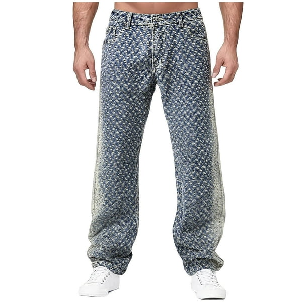 Ceisia Men Fashion Button Zipper Pocket Straight Denim Pants All Season Gift Casual Versatile Trousers