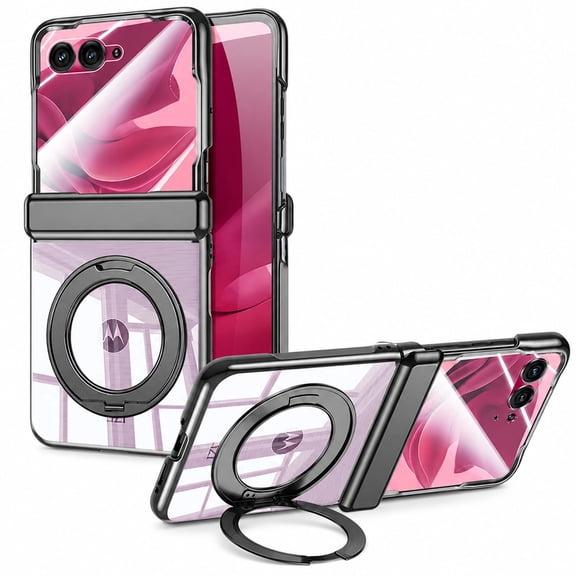 Vizvera for Motorola Razr Ultra 2025/Razr Ultra 2026 Phone Case,with Hinge Protection,Kickstand,Skin Feel Translucent Frosted,Wireless Charging-Black