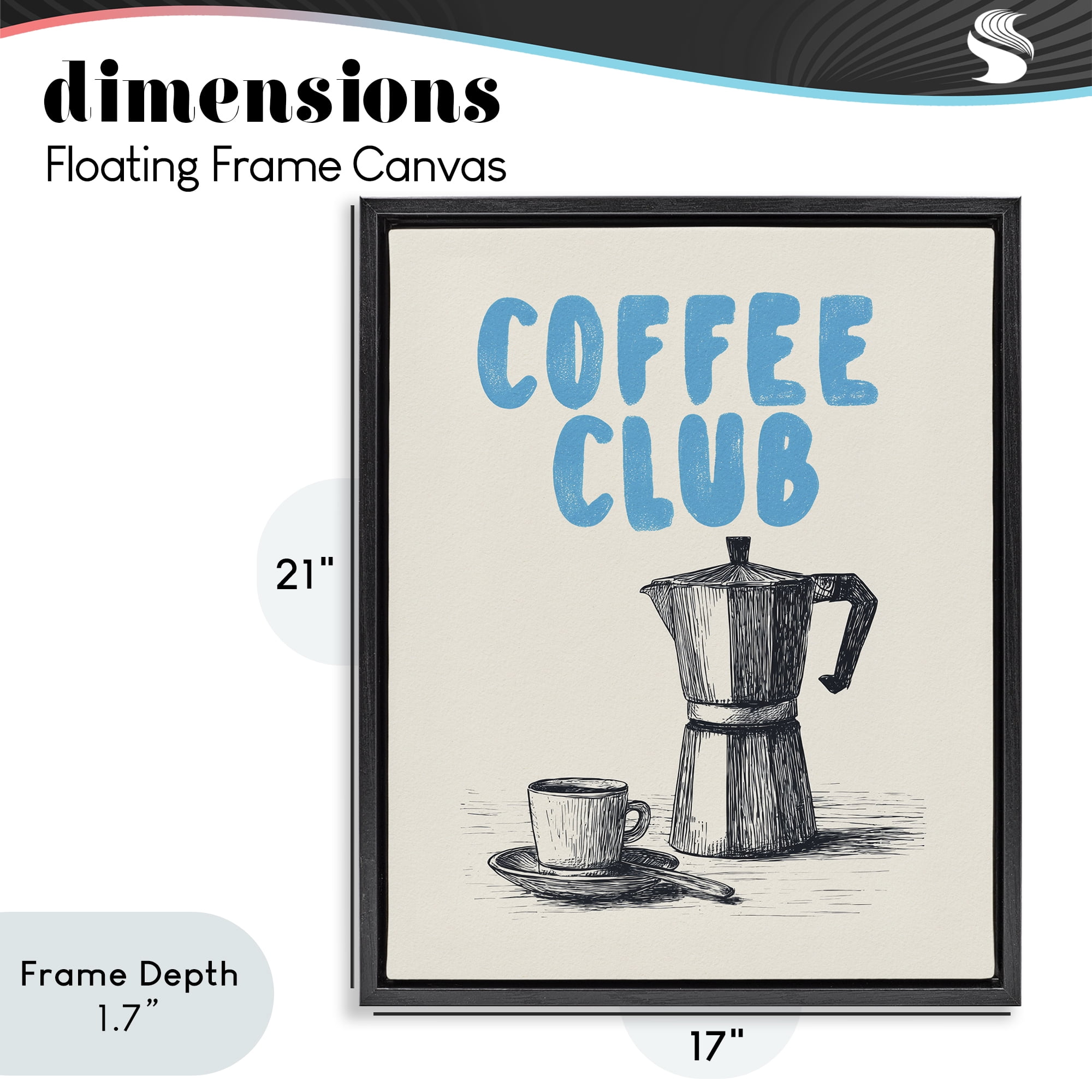Stupell Industries Coffee Club Retro Drawing Black Framed Floater Canvas Wall Art, design by Andreas Magnusson