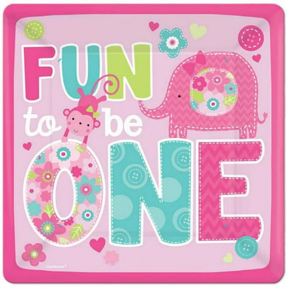 1st Birthday 'One Wild Girl' Large Paper Plates (8ct)