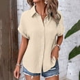 thumbnail image 2 of ORT Womens Button up Linen Shirt Short Sleeve Shirts Summer Fashion Cotton Linen Shirt Top Blouses with Pocket(Beige-01,XXL), 2 of 8
