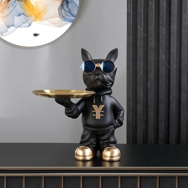 Bandeja de almacenamiento de escritorio para perros de resina Macarena bandeja de estatua Negro