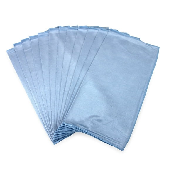 Arkwright Shiny Glass Cleaning Cloths (12 Pack), Microfiber, 16x16, Blue, Reusable, Streak Free