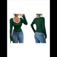 thumbnail image 3 of Camisetas Ajustadas con Cuello en Forma de Corazón para Mujer, Tops de Punto Acanalado con Mangas Largas Acampanadas Verde M, 3 of 7