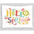 thumbnail image 1 of Hello Tapestry, Abstract Design Illustration of Spring Elements in Lively Colors Inspirational Print, Wall Hanging for Bedroom Living Room Dorm Decor, 80W X 60L Inches, Multicolor, by Ambesonne, 1 of 2