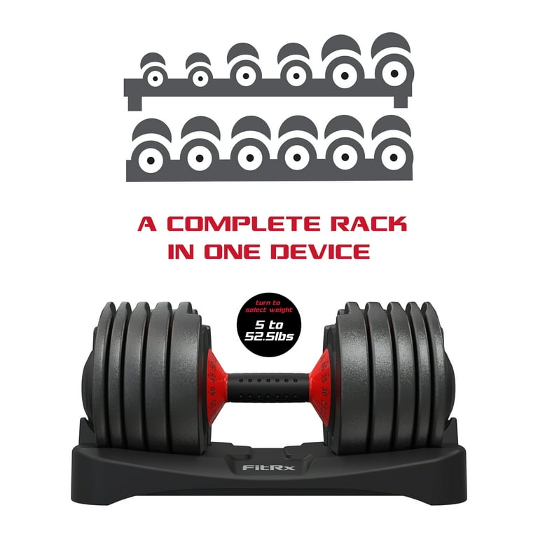 (2 pack) FitRx SmartBell, Quick-Select Adjustable Dumbbell for Home Gym, 5-52.5 lbs. Weight, Black, Single (2 pack) FitRx SmartBell, Quick-Select Adjustable Dumbbell for Home Gym, 5-52.5 lbs. Weight, Black, Single